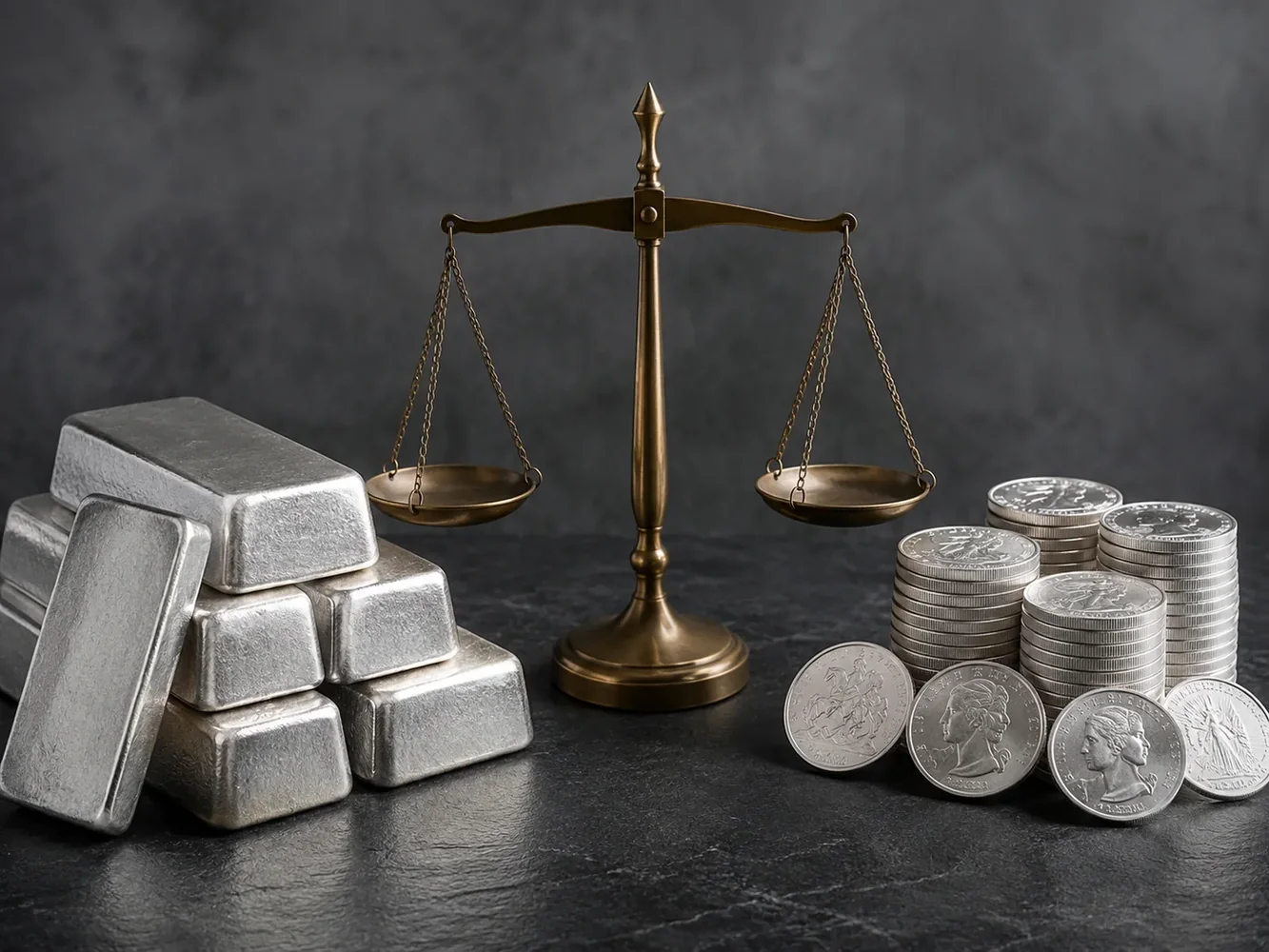Silver bars compared with coins