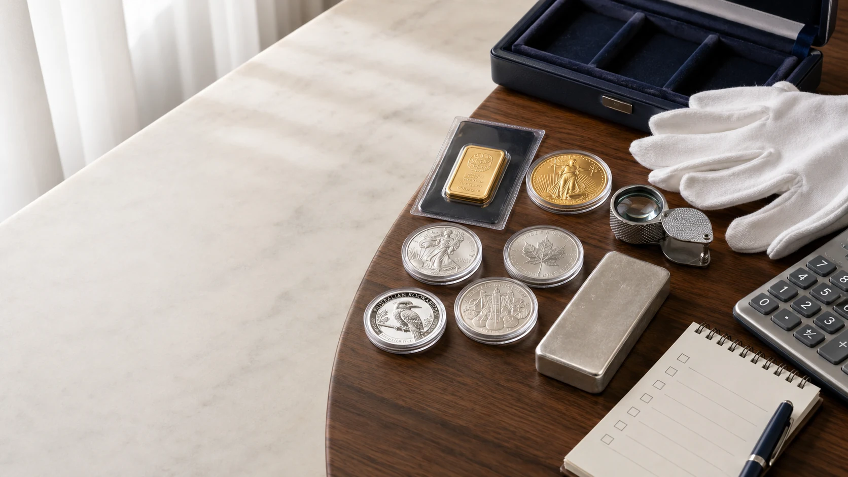 A modest gold and silver starter collection with inspection tools