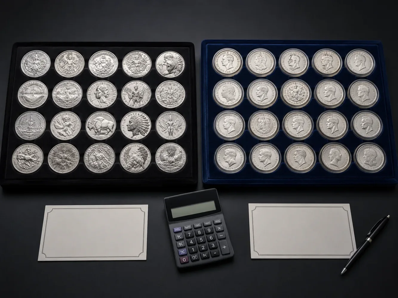 One ounce silver rounds and coins